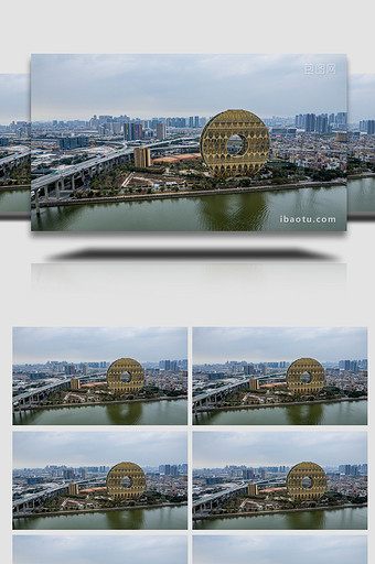 广州地标广州圆建筑航拍延时图片