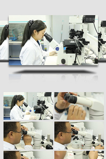 科研人员使用显微镜科研实拍图片