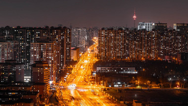 璀璨北京城市夜景车流延时实拍