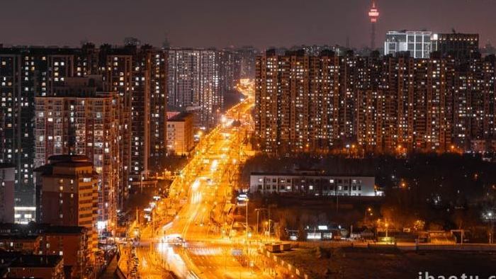 璀璨北京城市夜景车流延时实拍
