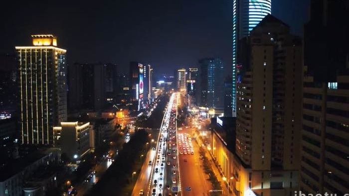 陕西西安城市夜景灯光航拍