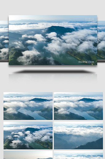 山河风光高山云海风景4K航拍图片