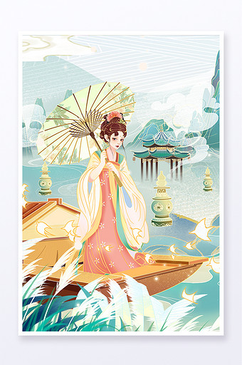 中国风国潮清明古风美女插画图片