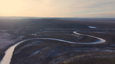 东北野外河流冰封风景航拍