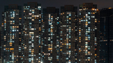 小区住宅夜景万家灯火延时