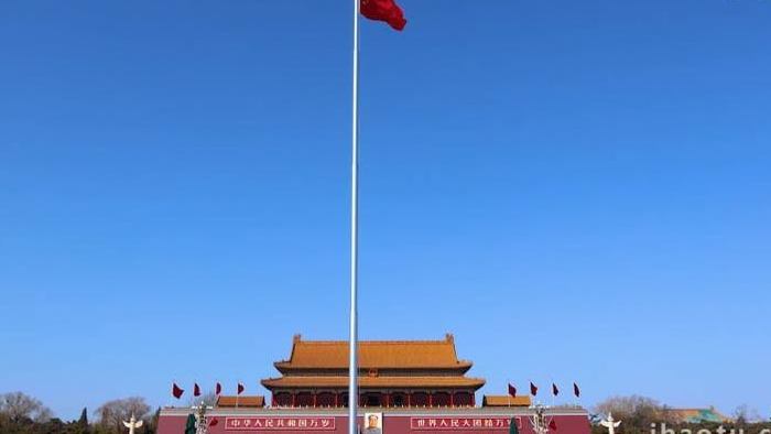 天安门广场国旗飘扬升格实拍