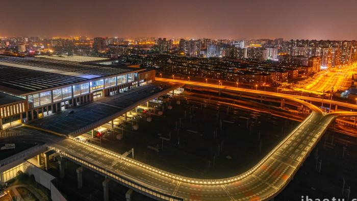 北京丰台车站夜景车流延时实拍