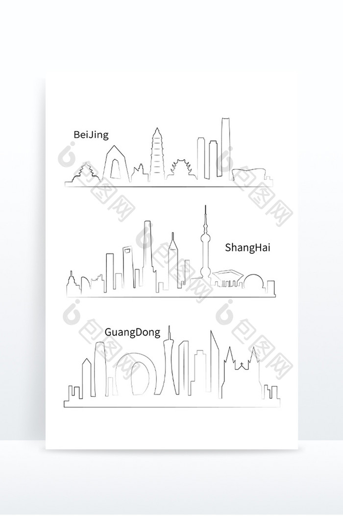 城市地标集合北京上海广东线描