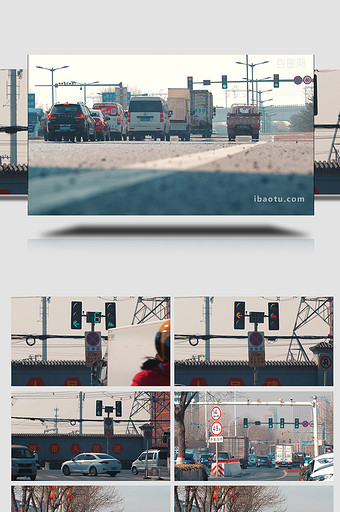 嘈杂红绿灯路口车流实拍视频素材图片