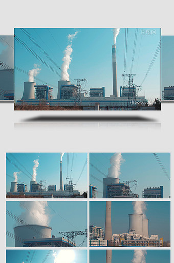 大气发电厂核电站大烟筒实拍视频图片
