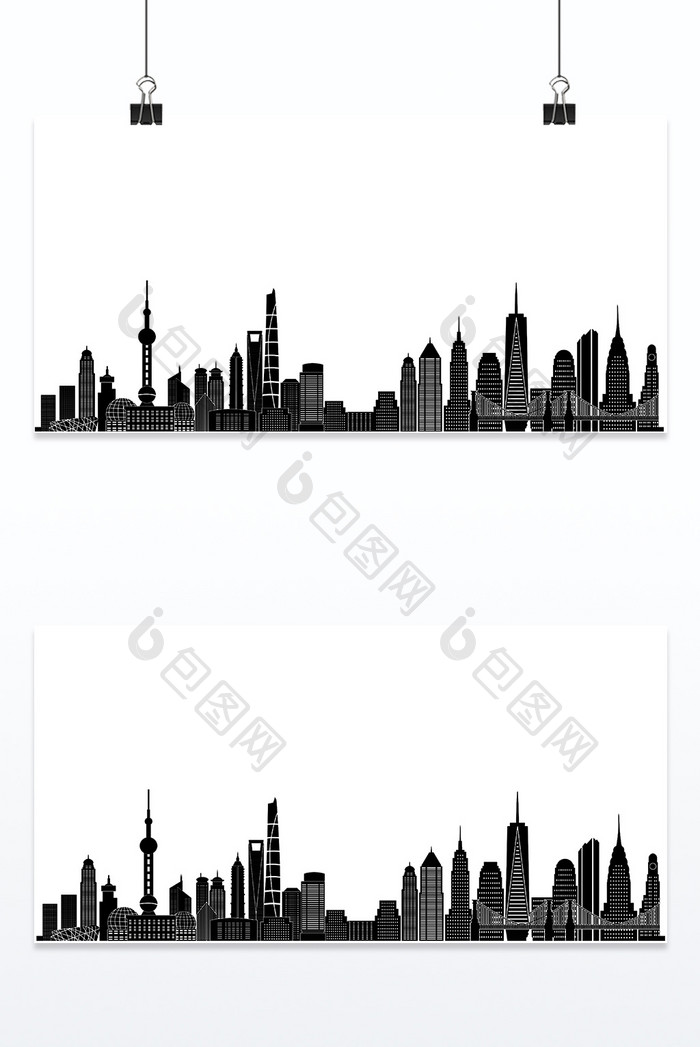 城市主题线描城市抽象剪影黑色
