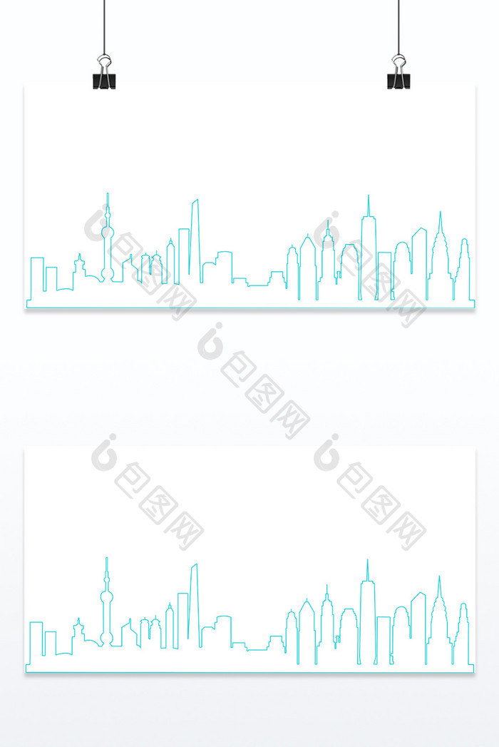 城市主题线描城市天际线
