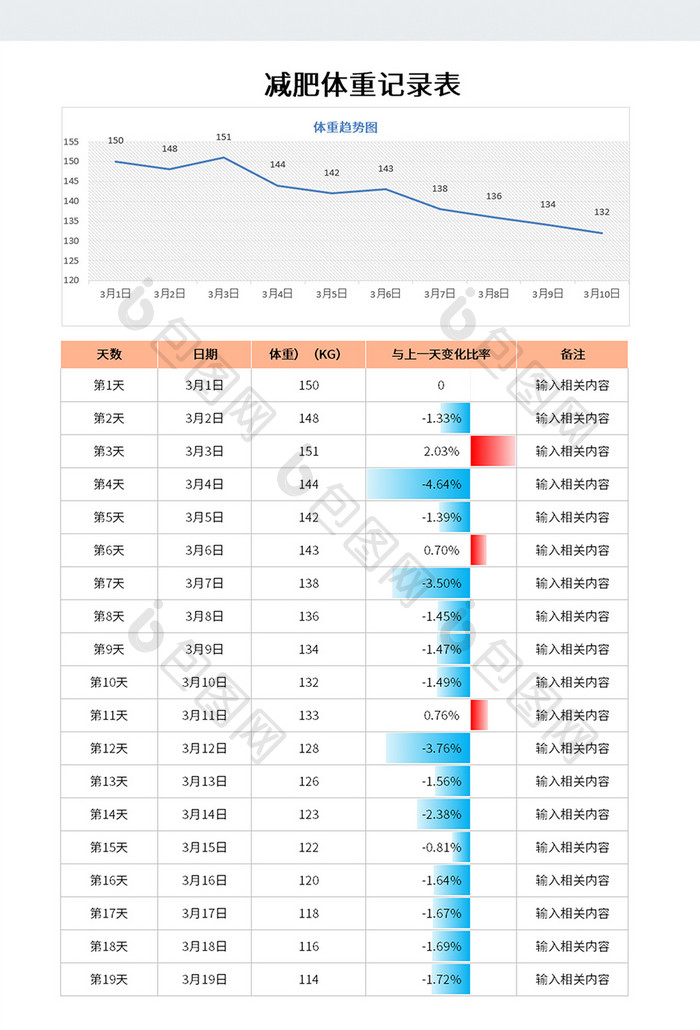 简约减肥体重记录表