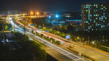 城市夜景道路夜晚霓虹延时