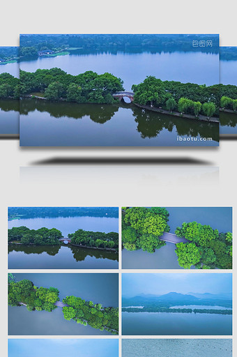 杭州地标西湖景区苏堤4K航拍图片