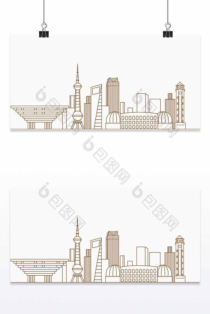 城市主题线描城市地标集合