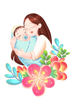 母亲节妈妈怀抱襁褓婴儿卡通形象