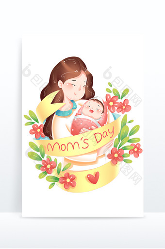 母亲节妈妈和婴儿花卉装饰场景图片