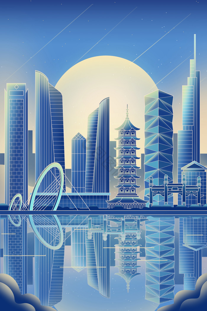 城市地标南京插画图片