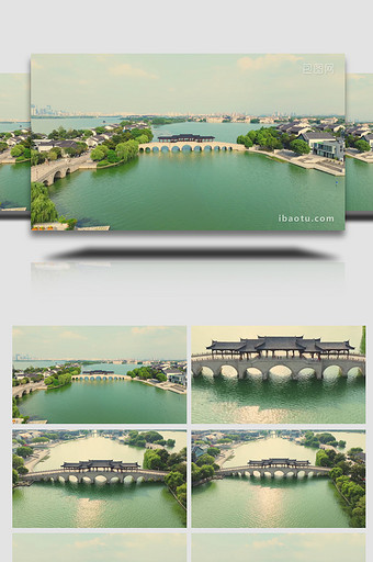 苏州金鸡湖李公堤凌云桥航拍图片