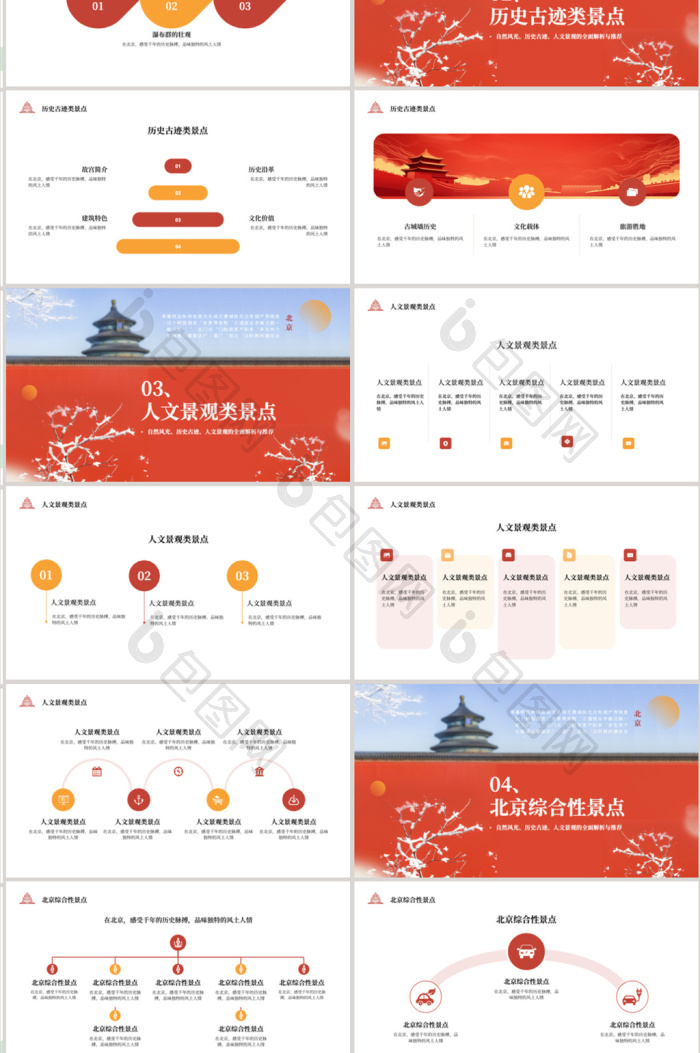 红色中国风北京城市旅游PPT免费下载-包图网