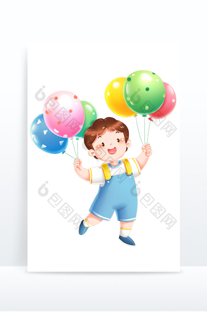 卡通儿童节可爱男孩手拿彩色气球