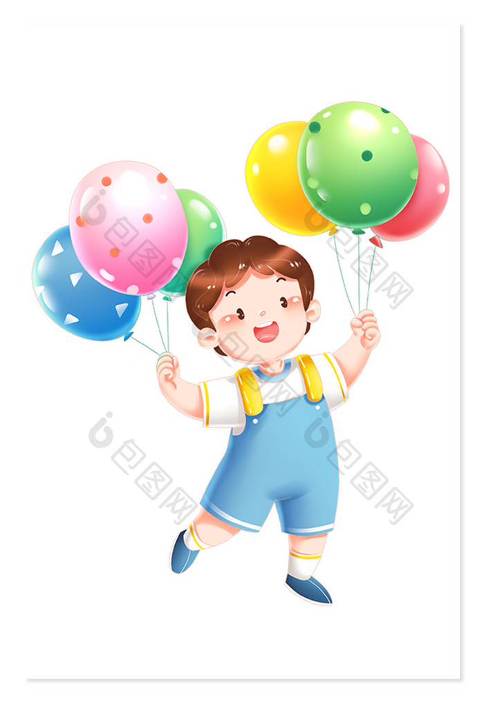卡通儿童节可爱男孩手拿彩色气球
