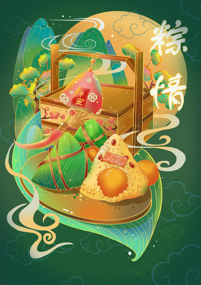 端午节粽子礼盒插画图片