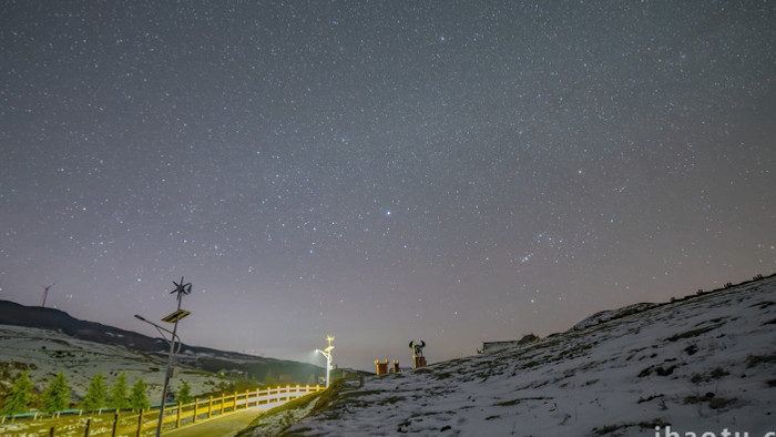 实拍高原星空延时摄影雪景4K