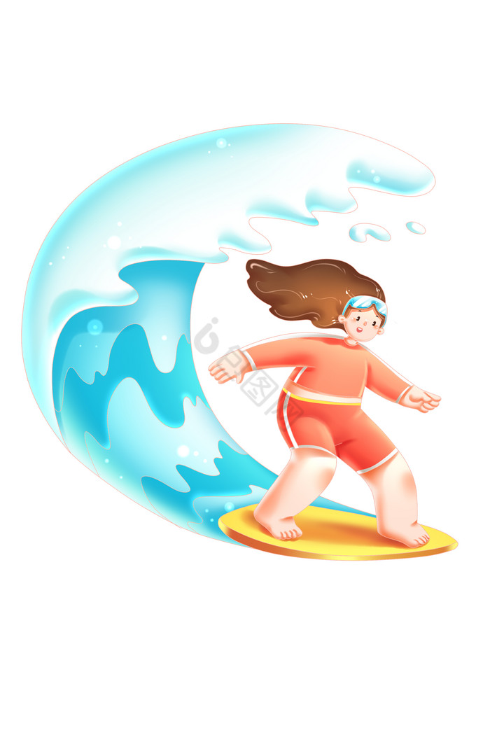 女孩夏日暑假水上冲浪形象图片