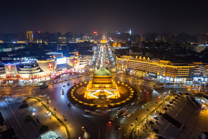 陕西西安钟楼夜景图片