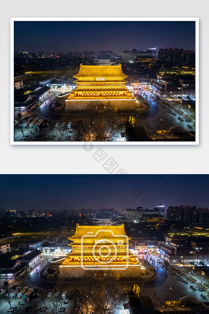 西安鼓楼地标建筑夜景航拍图图片图片