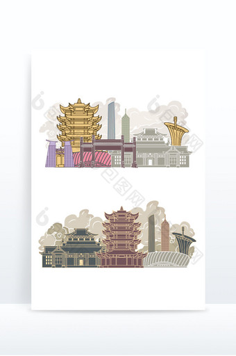 武汉地标城市建筑元素图片