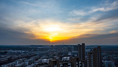 北京城市傍晚夕阳实拍延时