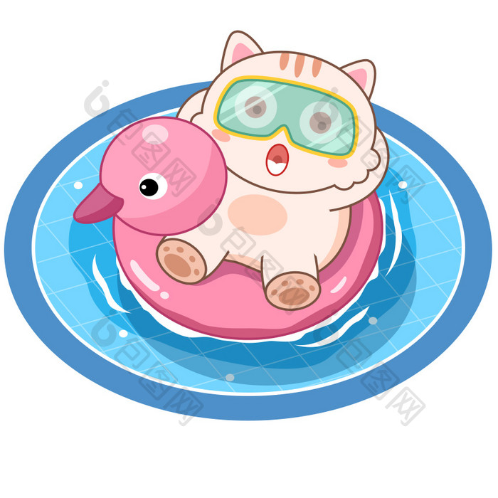 粉色鸭鸭游泳圈猫咪游泳GIF