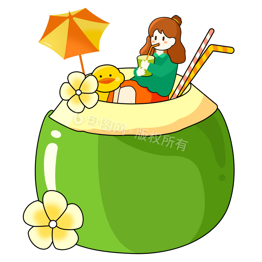 绿色叶子女孩夏日元素鸡蛋gif动图下载-包图网