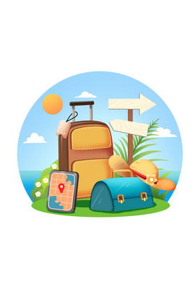 夏日度假行李出行元素