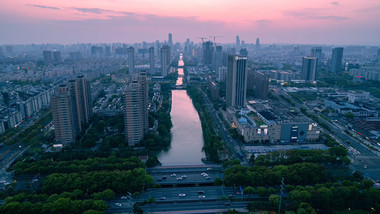 宁波城市夜景蓝调延时航拍