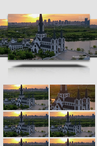 苏州阳澄湖天主教堂日落延时摄影图片