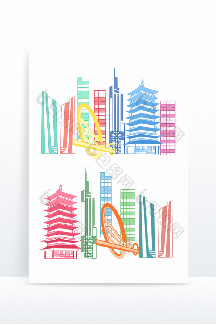 江苏南京旅游城市手绘建筑