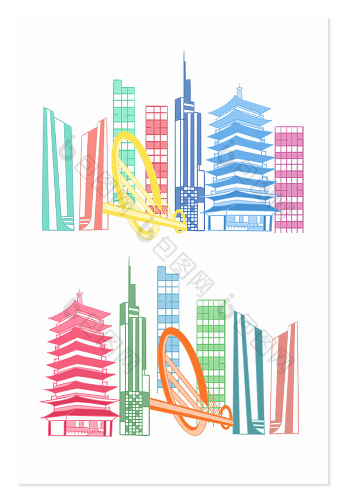江苏南京旅游城市手绘建筑