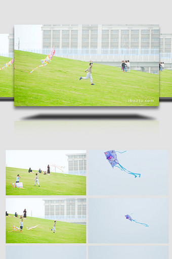 春季踏青儿童放风筝4K实拍图片