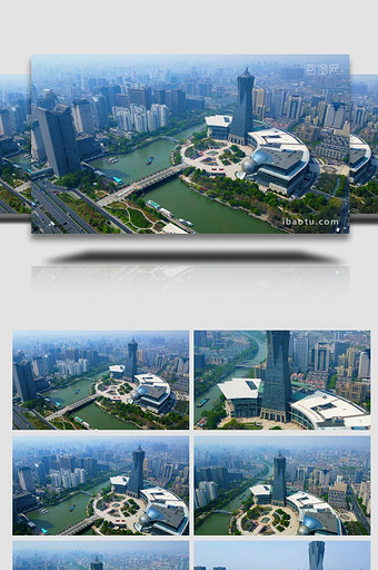 杭州地标杭州大厦春天航拍实拍图片