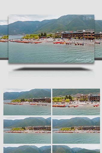 丽江宁蒗泸沽湖沙滩美景4K航拍图片