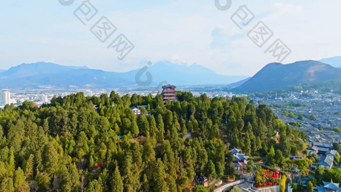 云南丽江狮子山万古楼美景航拍