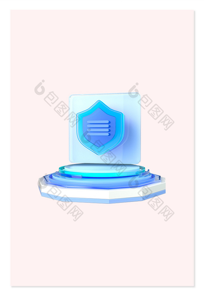 3d立体微软办公玻璃质感护盾图