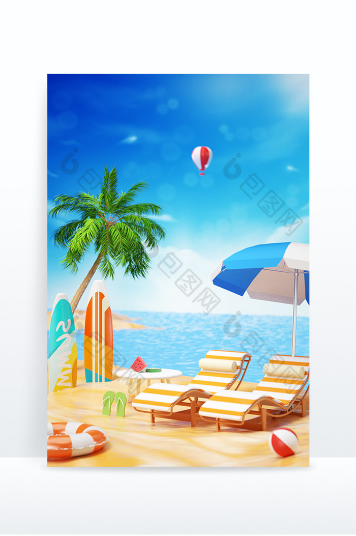 3D夏日阳光沙滩海边电商促销图片图片