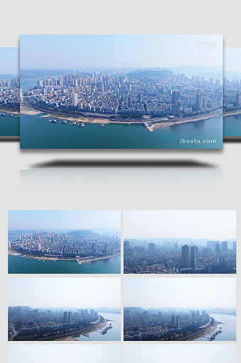 重庆江津城区河流建筑风光航拍图片