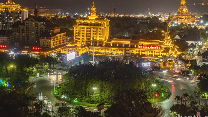 西双版纳景洪城市车流夜景延时