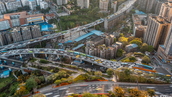 重庆立交道路车流交通延时